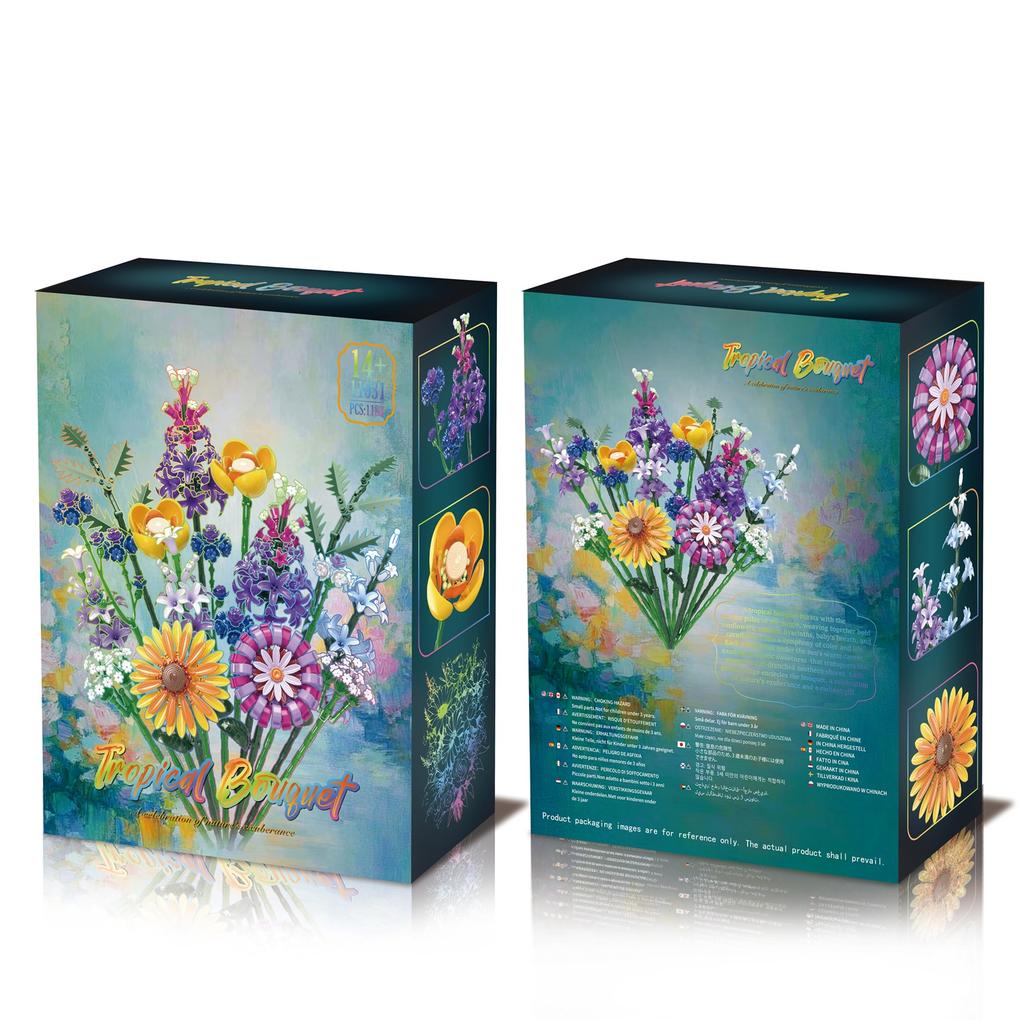 1183Pcs Tropical Bouguet Series Building Blocks Flower Desktop Preserved Flower Ornament Kid'S Toy Gift For Girls/Lovers/Mothers