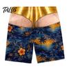 Adjustable Drawstring Swim Shorts Hairy Big Booty Shorts, USA Flag Print Men Trunks, Golden Funny Beach for Briefs Design, Summer Pool Party Vacation