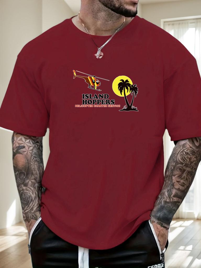 Mens Island Hoppers Helicopter Graphic Tee Summer Soft Oversized Daily Wear Top