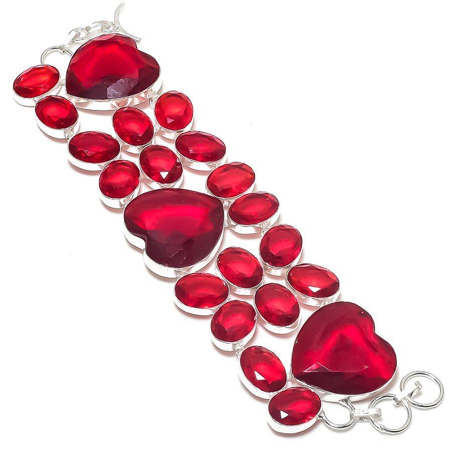 

Natural Garnet Gemstone Handmade 925 Sterling Silver Bracelet 7-8 U8z83