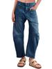 Jeans a Vita Alta Larghi a Barile da Donna Boyfriend Gamba Larga Corti in Denim