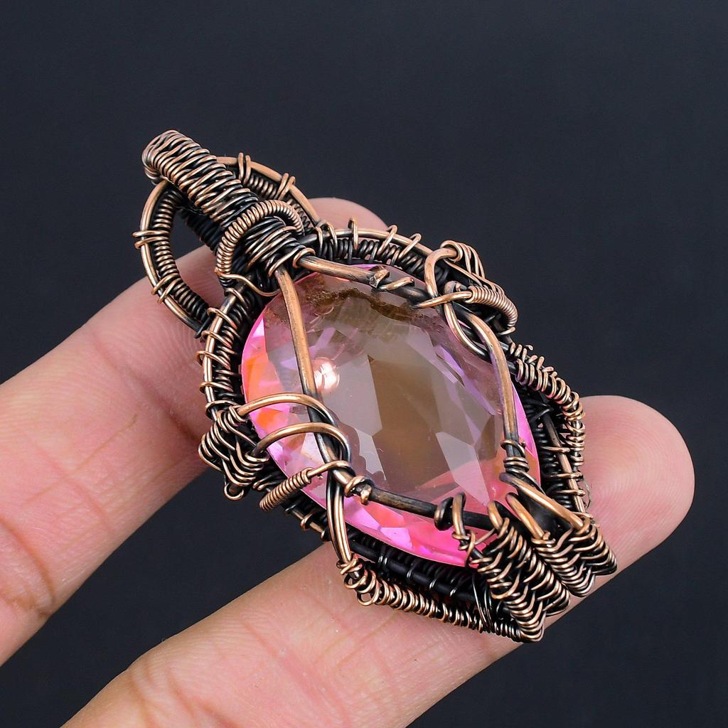 Pink Kunzite Pendant Gemstone Jewelry, 999 Copper Wire Wrapped Pendant, Handmade Jewelry Birthstone Pendant, Gift For Him