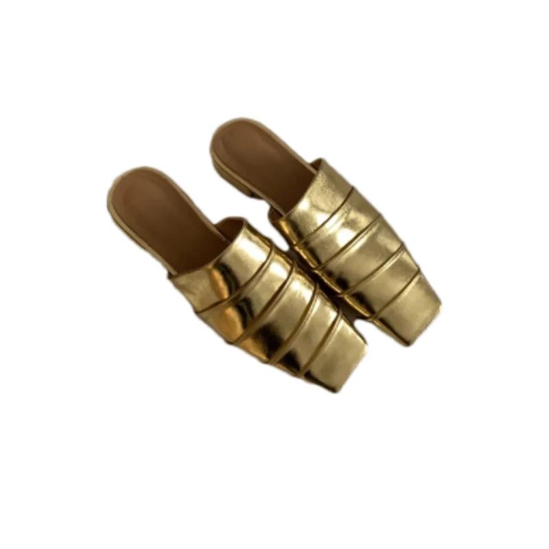 Women Slippers Flats Square Toe Sandals Woman Mules Casual Shoes 2025 Summer New Trend Dress Flip Flops Slides Zapatos De Mujer