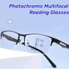 Men Business Half Frame Photochromic Multifocal Reading Glasses Trendy High Quality Blue Light Blocking Presbyopia Eyeglasses