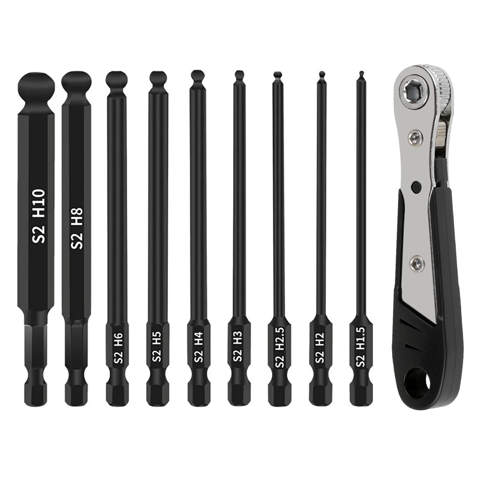 

10Pcs/Set H1.5/2/2.5/3/4/5/6/8/10 Ball Head Hex Shank Magnetic Screwdriver Bits with Mini Ratchet Wrench Type A