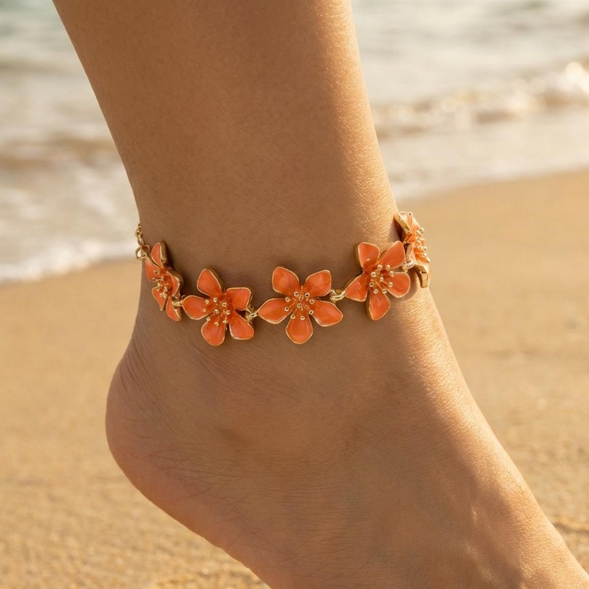 

Elegant Enamel Flower Spliced Anklets For Women Men Minimalist Boho Floral Plant Foot Chain Ankle Bracelet Summer Beach Jewelry