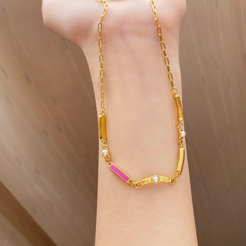 Electroplated zircon serpentine flower butterfly safety lock pearl necklace medieval collarbone chain new Chinese necklace women