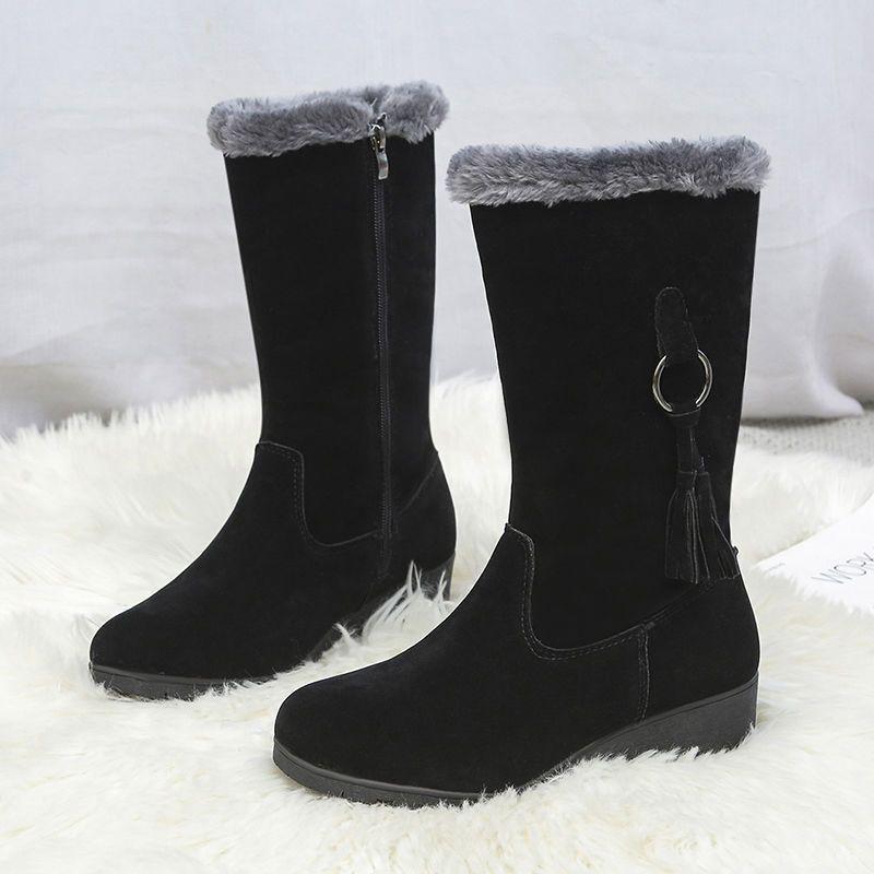 

Женские утепленные нескользящие зимние сапоги до середины икры - Теплая флисовая подкладка, Универсальный модный хлопок, Черный 35 чёрный