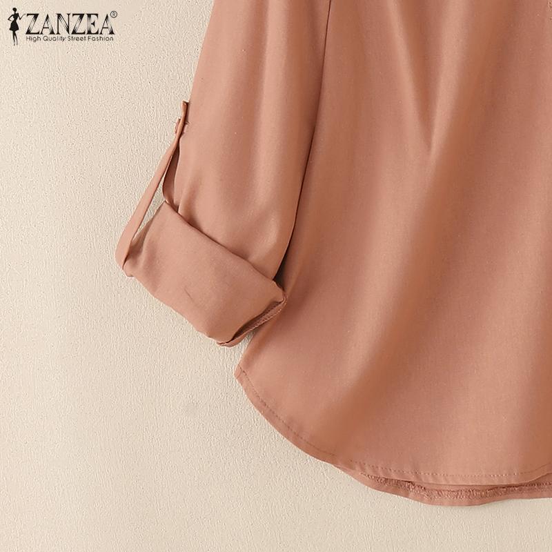 ZANZEA Blusa Casual da Donna Girocollo Regolabile Ampia Manica Lunga