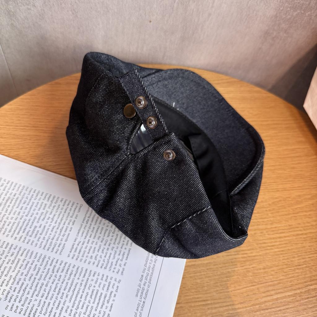 Artistic Color Solid Style Newsboy Hat Short Brim Washed Denim Daily Fashion