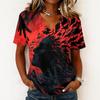 Womens Halloween Print V Neck Pullover Top Short Sleeve Casual Shirt Lightweight Comfortable Fit