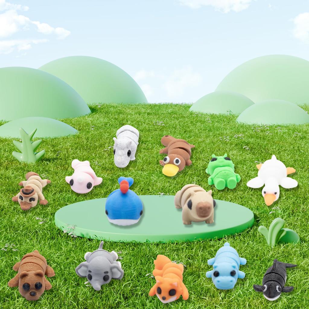 HUAJUN 3D-gedrucktes Mini-Spielzeug, 24 Stück, Transparenter Kunststoff-Aufbewahrungskoffer, Kleine Mini 3D-gedruckte Tierfiguren, Tragbar, Einfache Aufbewahrung, Niedlich, Klein