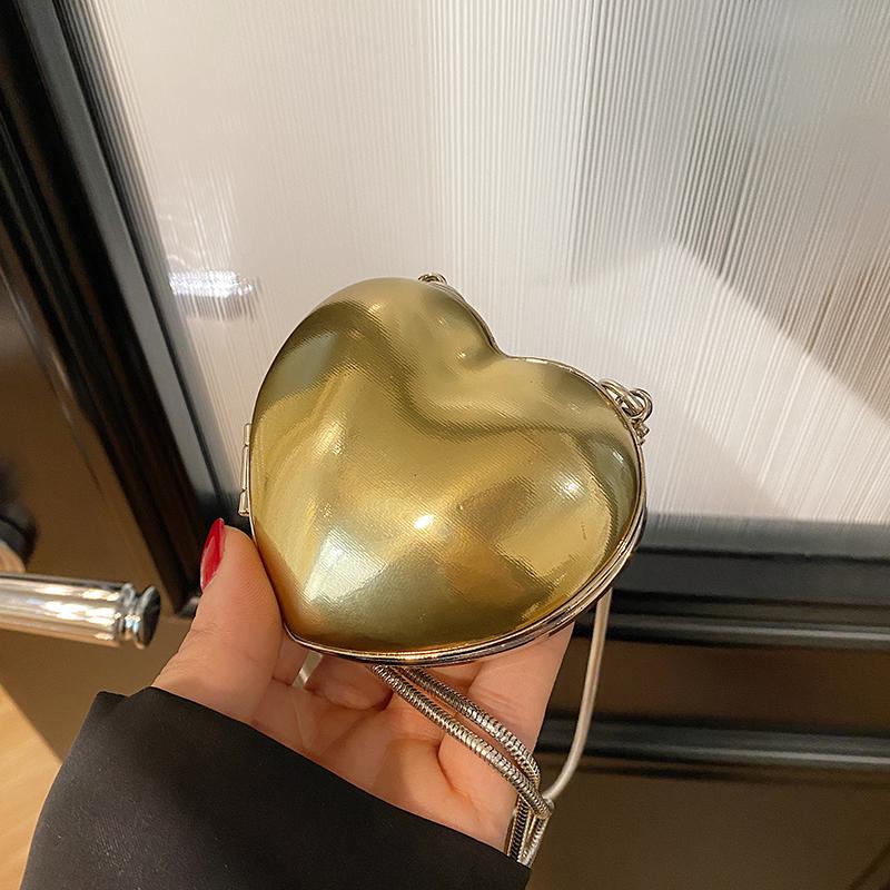 Heart Style PU Compact Chains Shoulder Bags Fashion Simple Unique Design Crossbody Bags for Women 2024 Personality Coin Purse