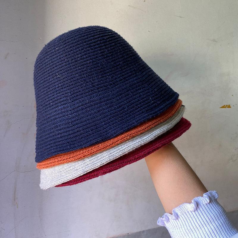 Women's Korean Knit Bucket Hat - Thick Thermal, Solid Color, Japanese - Inspired Flattering Style for Daily Wear