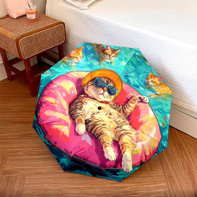 Aquatic Animals pattern, automatic folding umbrella, portable and foldable design, 8 ribs, a Christmas or birthday gift.