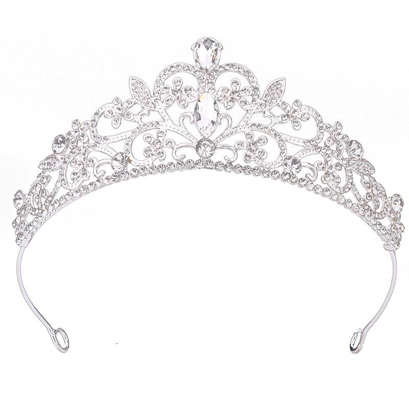 Popular Alloy Electroplated Thick Silver Inlaid Rhinestone Headband Wedding Jewelry Headdress Wedding Dress Accessories Stage Catwalk Crown for Women