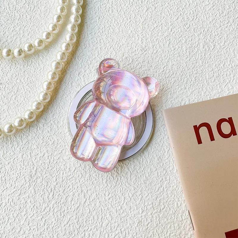 Cartoon Cute Laser Bear Magnetic Phone Grip Holder Socket Pocket Support for Magsafe IPhone Mac Safe Ring Finger Expanding Stand