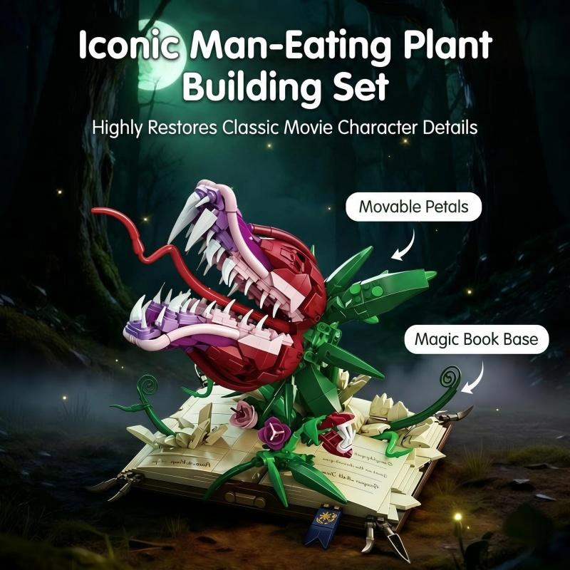 High Difficulty Carnivorous Plant Building Blocks, Magic Book Scene Model, Adult Assembly Decor Gift