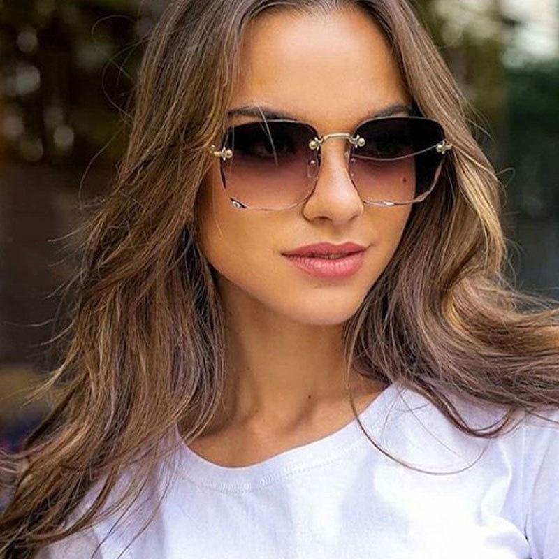 New Vintage Square Sunglasses Woman Classic Retro Gradient Mirror Frameless Sun Glasses