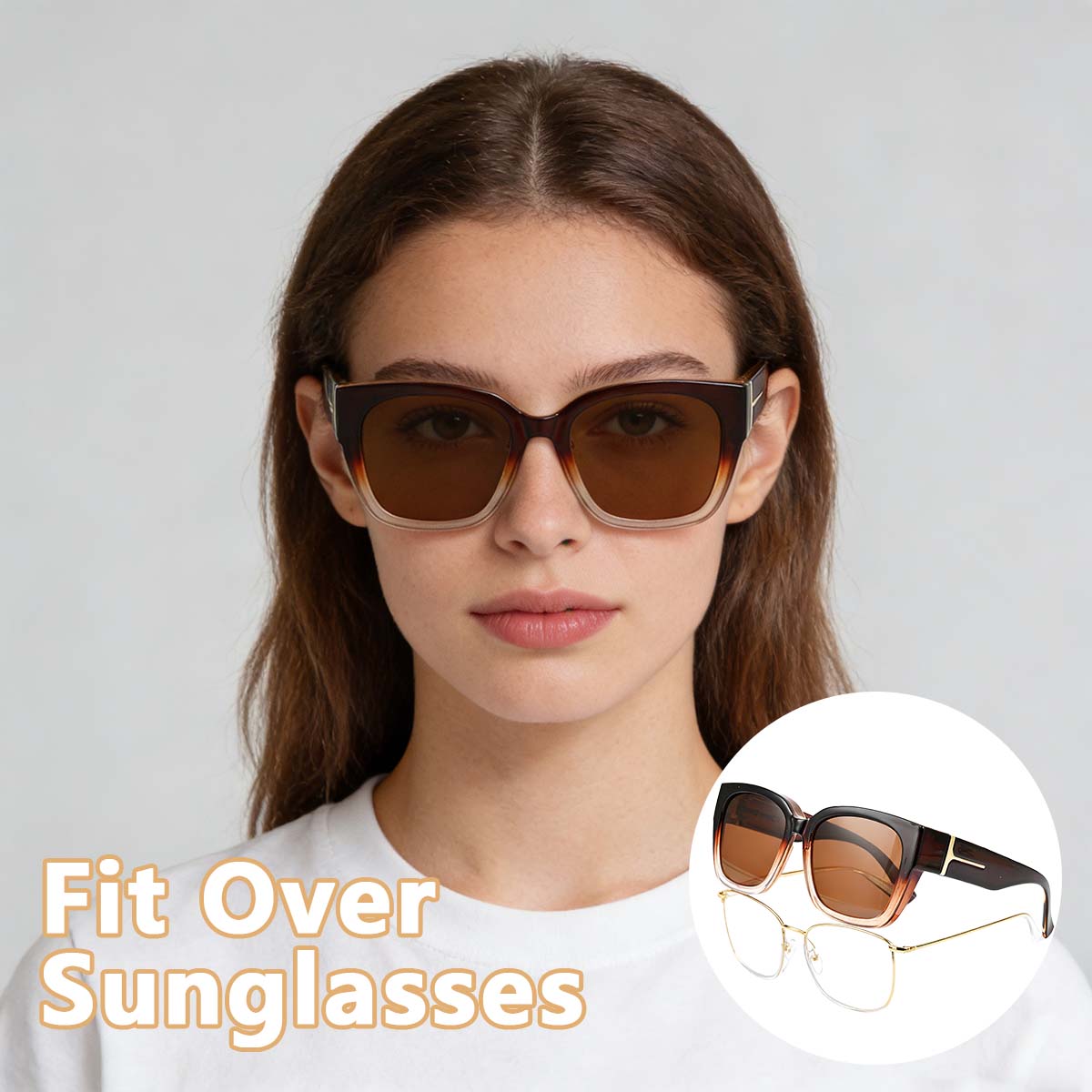 

1PC Lightweight Square Sunglasses for Women And Men UV Protection Fit over Prescription Glasses T04 коричневый