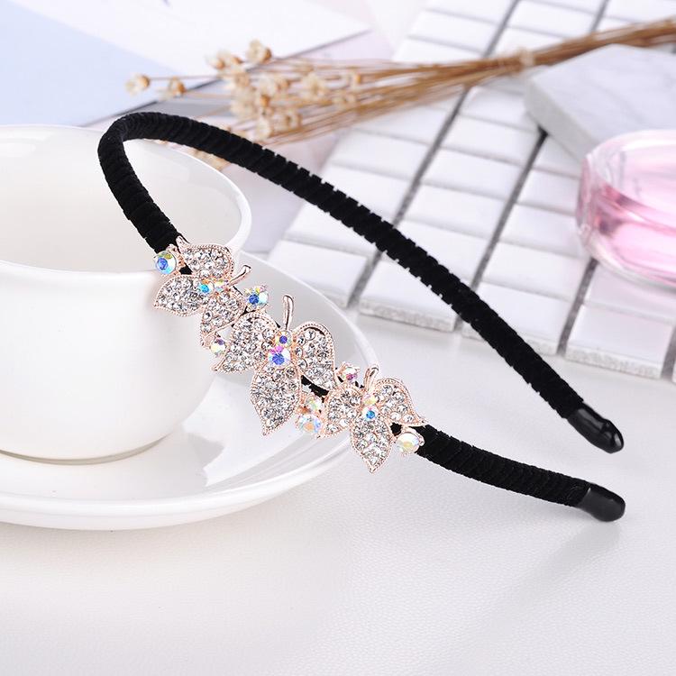 Gold Rhinestone Butterfly Korean Headband & Hairpin Set - Non-Slip Metal Hair Accessories