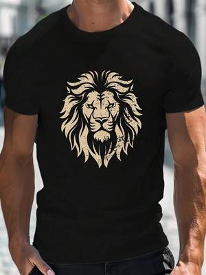 Unisex'S Black Casual T-Shirt With Golden Lion Graphic