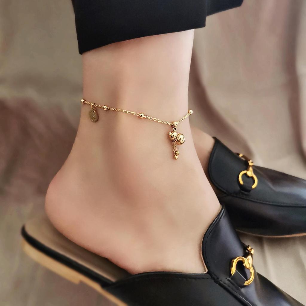 Titanium Steel Lucky Gourd Anklet - Elegant Gold Fu Character Foot Chain for Women