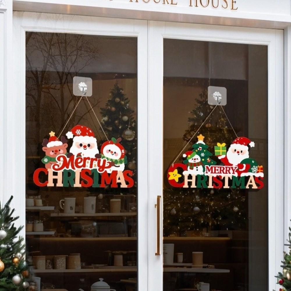 Wooden Christmas Door Hanging Reindeer Decorative Christmas Ornaments Santa Claus Snowflake Xmas Wall-mounted Pendants