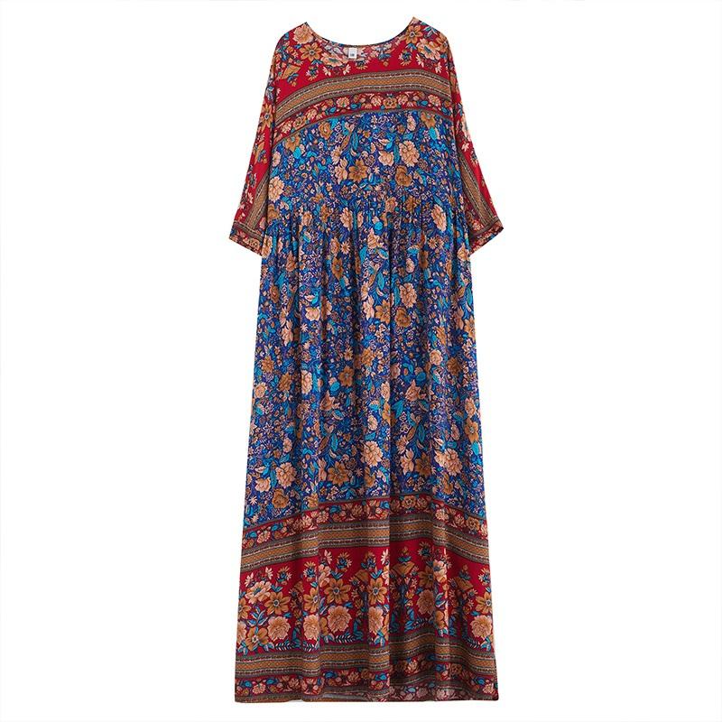 Mânecă scurtă Plus Size Bumbac Satin Vintage Floral Nou în Rochii pentru Femei Casual Lejer Rochie lungă de vară