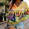 Halloween Pumpkins Print Women Tshirts Ladies Tops Long Sleeve V-neck Pullover Femme T-shirts T Shirt For Women