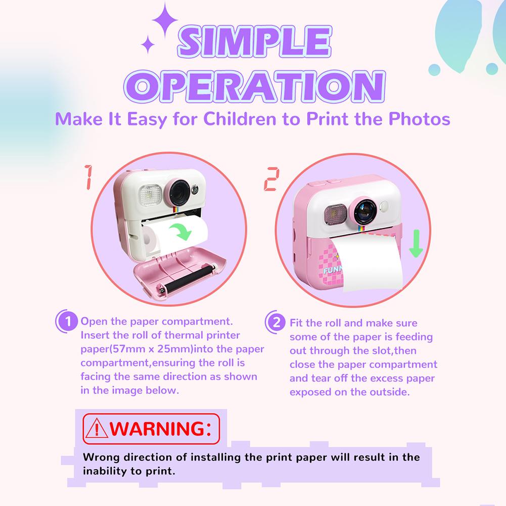 Kids Mini Instant Print Camera with 3 Rolls Print Paper Child Digital Camera Photo Printing Camera Gift for Christmas/Birthday