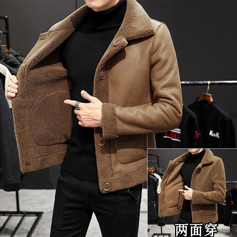 Autumn and winter jackets men's suede wear sheep shears on both sides, thickened fleece jackets, fattened and enlarged fur integrated men