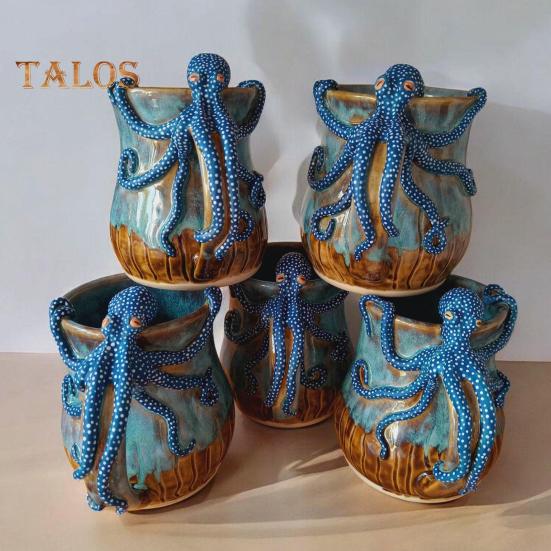 Octopus Coffee Mug 3D Sea Turtles Mermaids Whales Dolphin Water Cup for Sea Lovers Handmade Ocean Creature Statue Cup Gifts for Ocean Enthusiasts