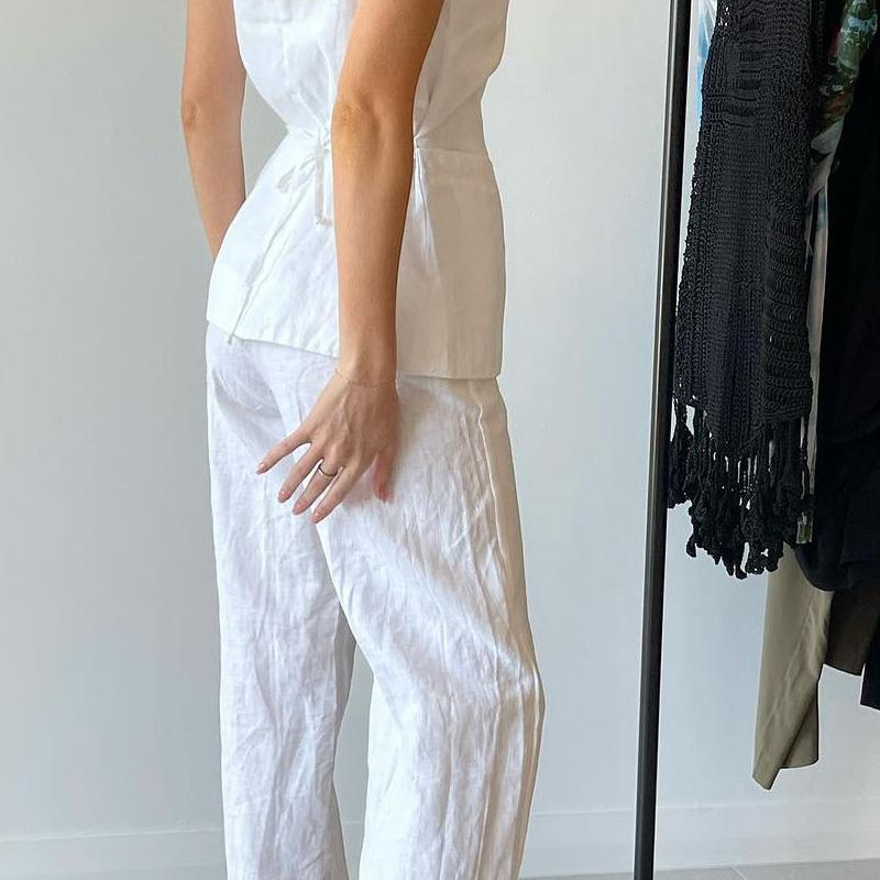 High-end New Style Vest Set All Cotton Square Neck Sleeveless Vest Top Long Pants Two-piece Set Women's Clothing