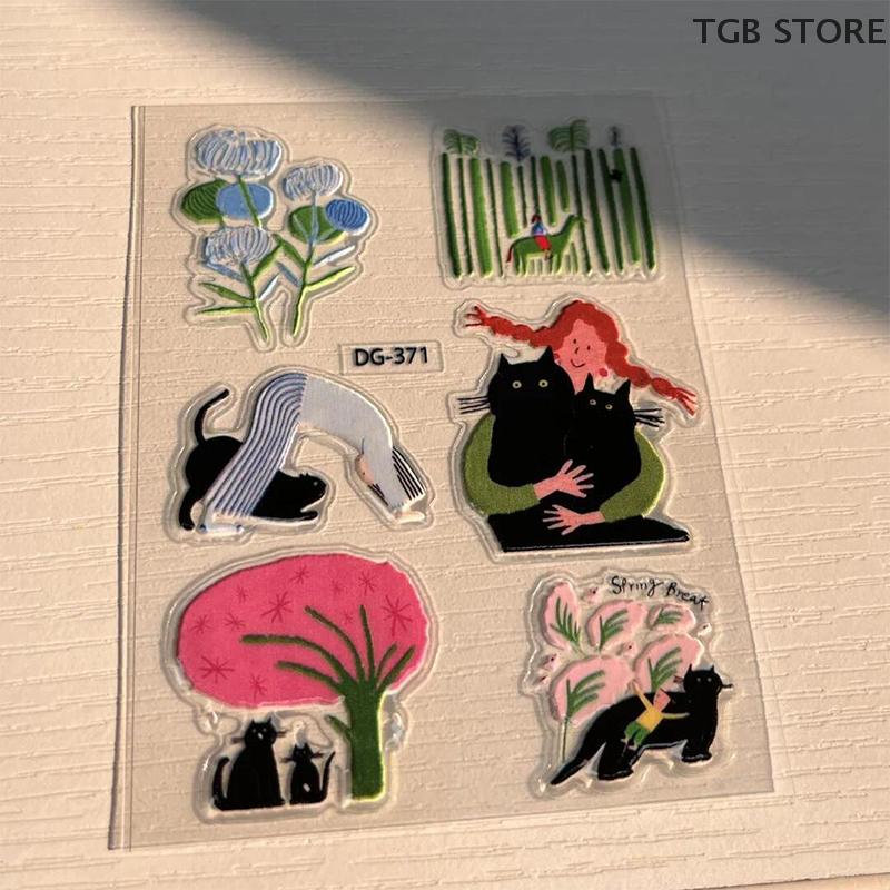 1 Sheet INS Cute Black Cat 3D Epoxy Resin Cartoon Jelly Sticker Transparent Decals For DIY Decoration