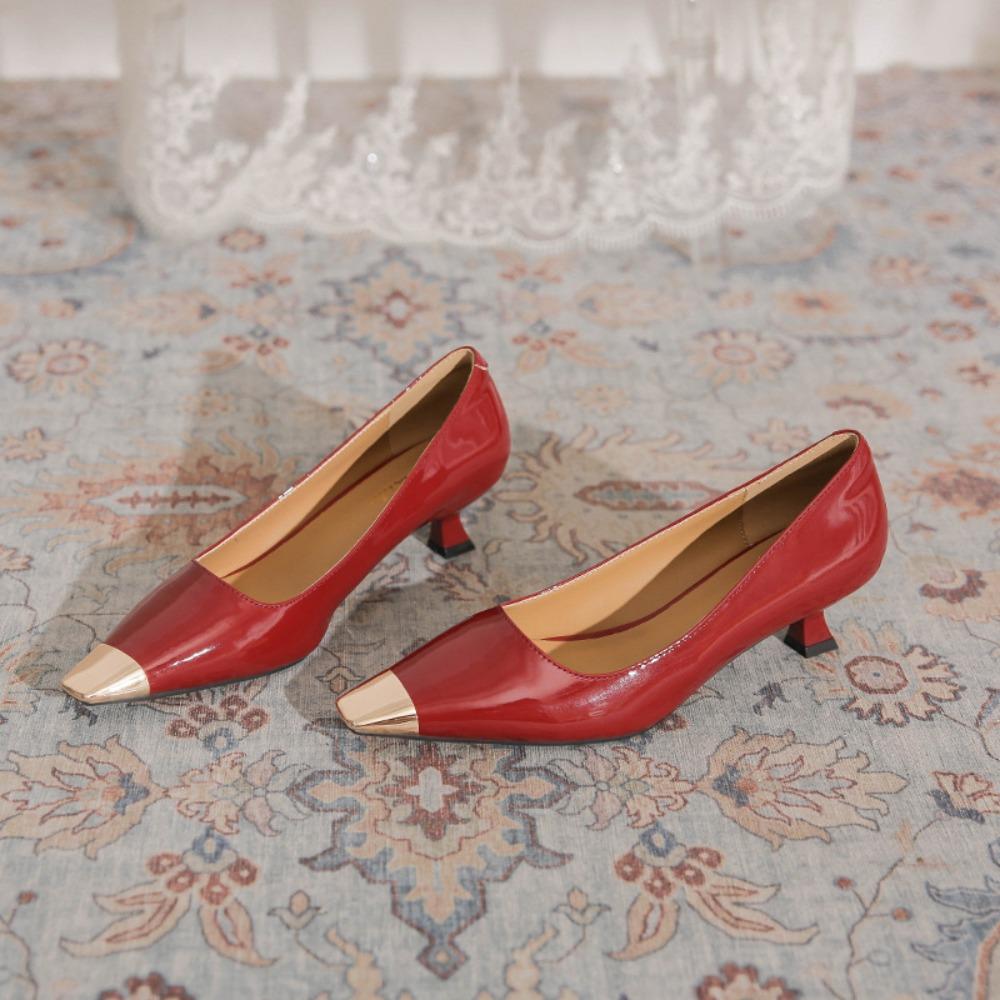 Fashion Metal Head High Heels Women's Summer Fashion Low Heel Commuter Four Seasons Pumps Cat Heel Daily Women's Shoes Mid Heel Pumps