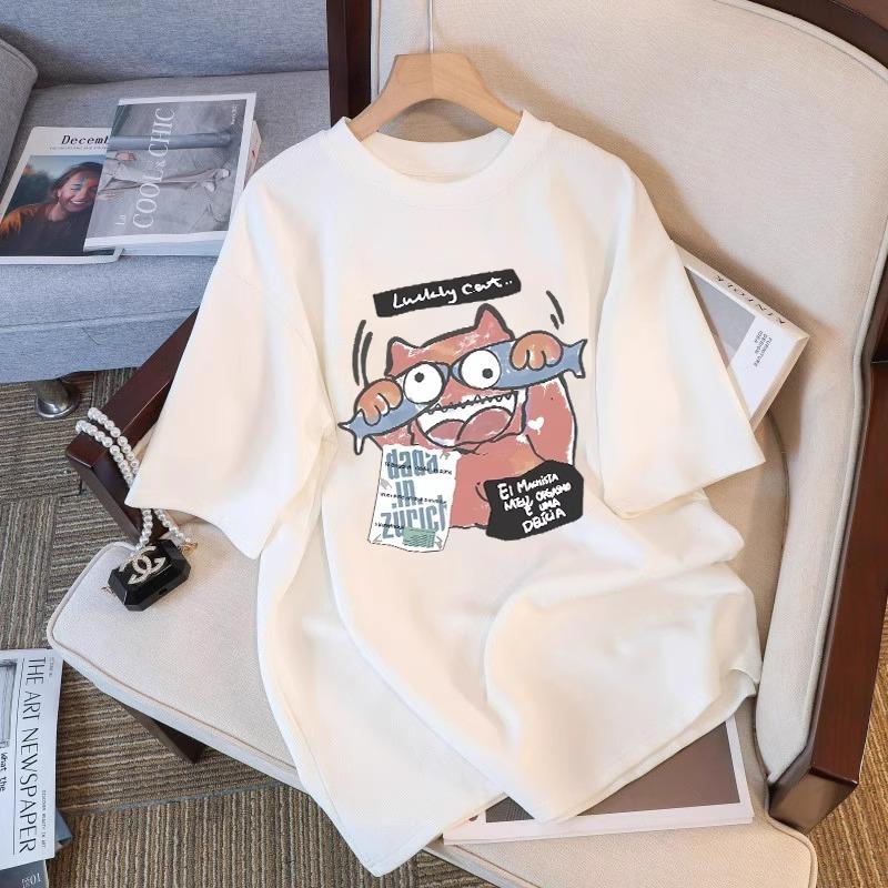 American retro cotton short-sleeved T-shirt women's summer design sense European goods medium and long round neck printed t-shirt top tide