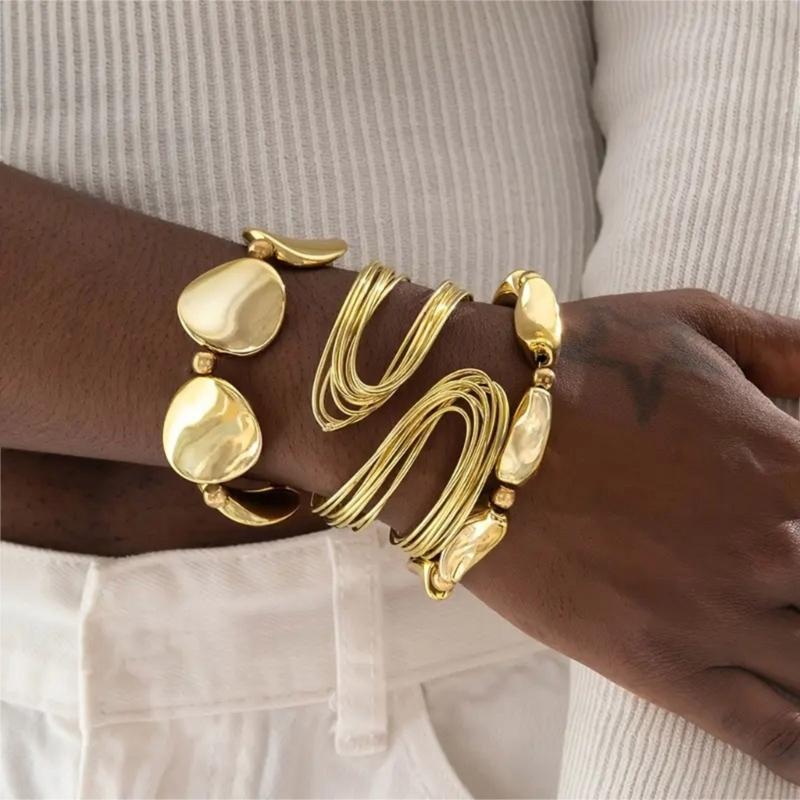 Curvilinear Fluctuation Plan Bangle Permanent Iron Mixture Chain Gentle Jewelry For Everyday Stackable Addition