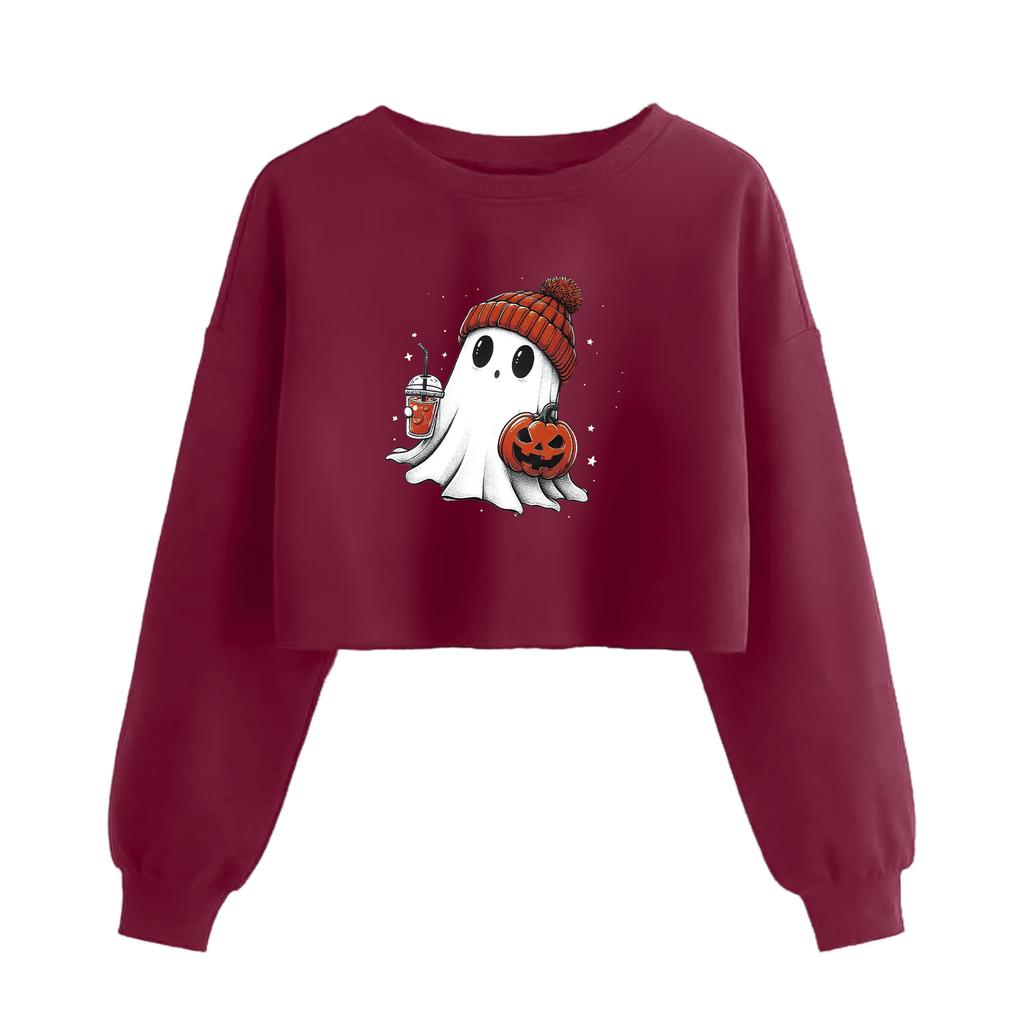 Women's Fashion Halloween Printed Navel-Exposed Long Sleeve Pullover Sweatshirt