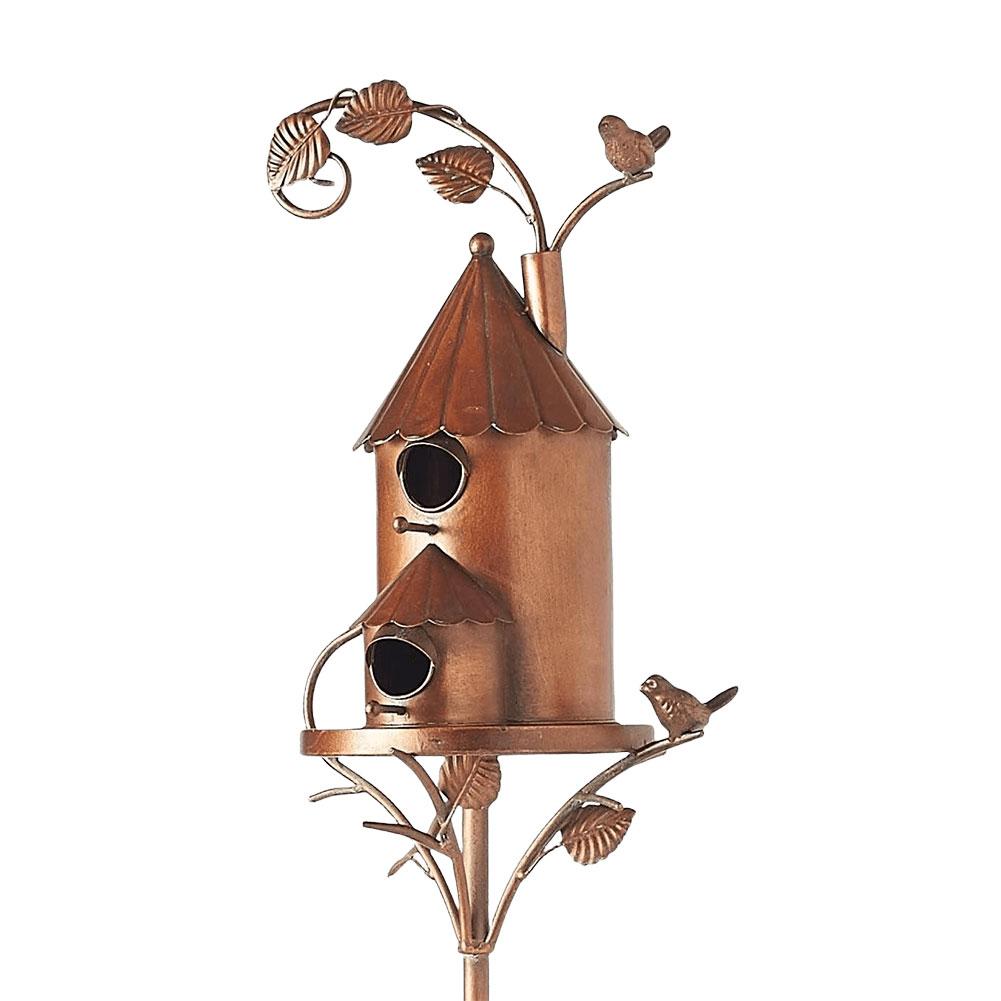Metal Bird House with Pole Garden Outdoor Metal Birdhouse Decoration Metal Birdhouse Stake for Outdoor Yard Garden Decor