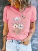 Women's Round Neck Short Sleeved Printed T-shirt Casual Top with Random Floral Design Fashionable and Comfortable  Printed Top