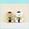 Cute Brown And White Plush Police Bear Keychain Adorable Cartoon Bear Doll For Bags