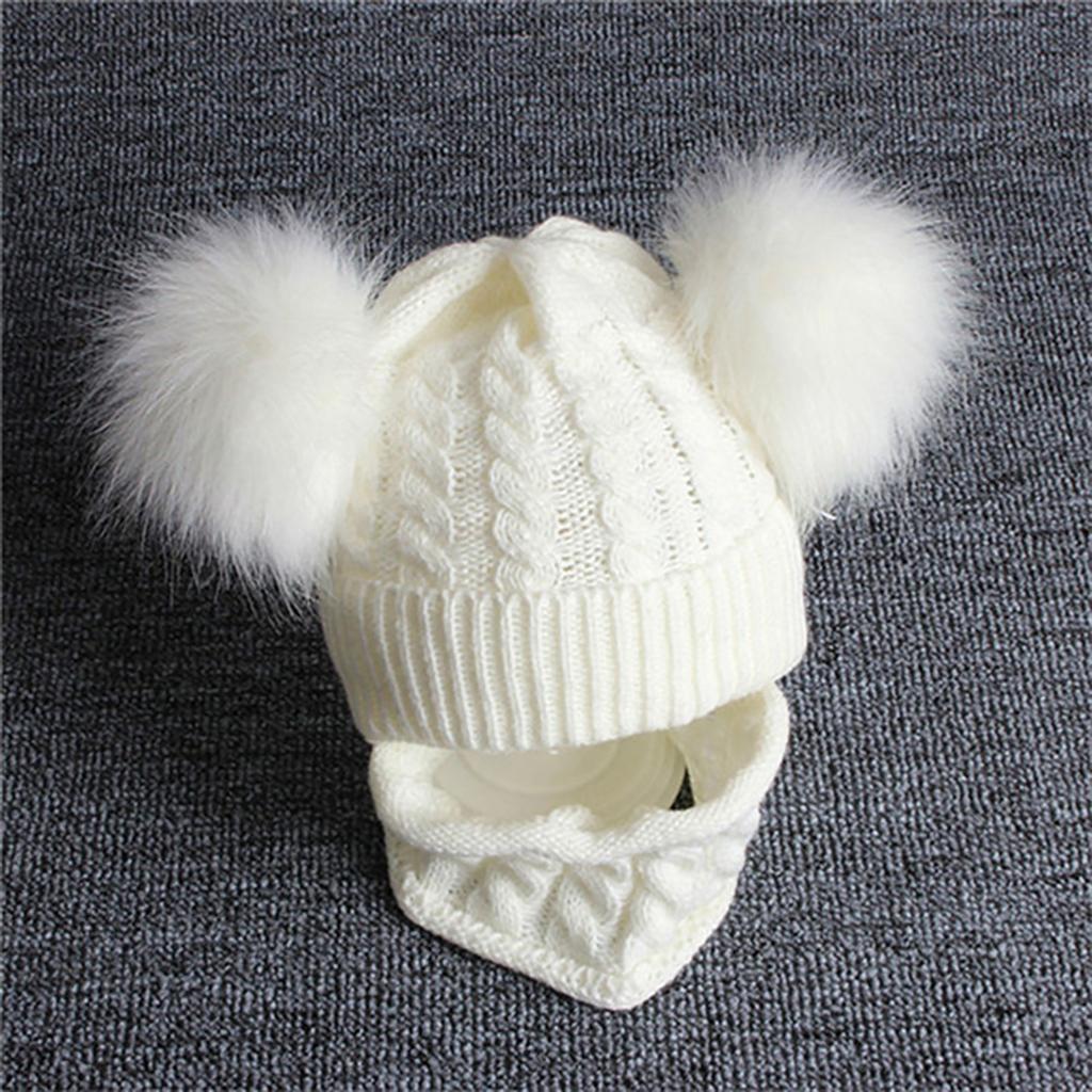 Children Beanie Pompom Neck Knitted Warm Hat Winter Scarf Set