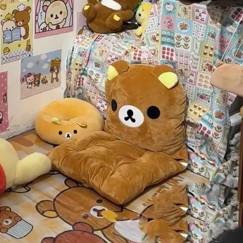 Cartoon Rilakkuma All-in-One Plüschstuhl Kissen Rückenlehne Kissen Weiches Gemütliches Sitzpolster für Wohnheim Bürostuhl Sofa Schlafzimmer Geschenk