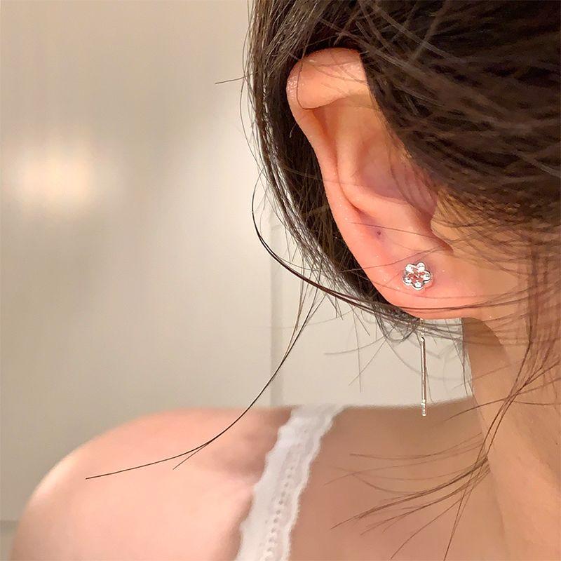 style Inlaid Zirconium Hollow Little Flowers Tassel Hanging Earrings Niche Light Luxury High-Grade Ear Studs Women Temperament Earrings Earrings