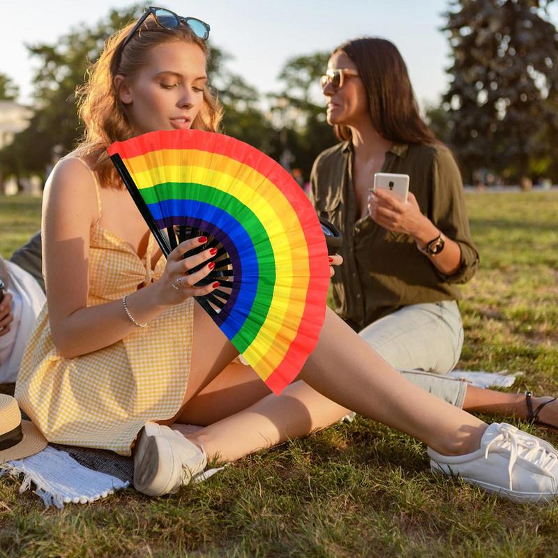 1pc Large Folding Hand Fan Fold Dot Rainbow Print Festival Handheld Fan 33cm Large Folding Hand Fan Handheld Fan Art Craft