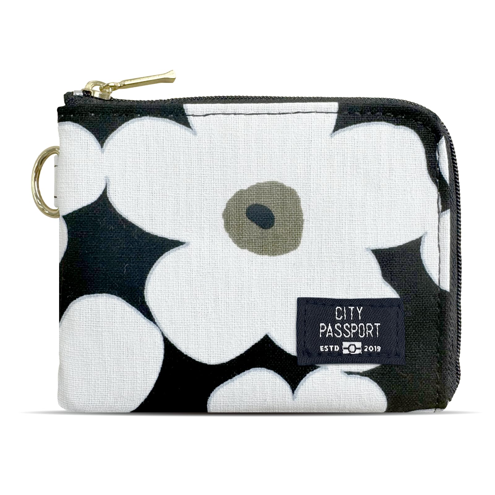 Маленький кошелек, Чехол для проездного и Монетница, Скандинавский цветочный принт, CITYPASSPORT (черный)