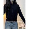 Retro Small Stand-up Neck Cardigan Women's Zipper Top Spring Slim-fitting Versatile Unique Long-sleeved Black Coat