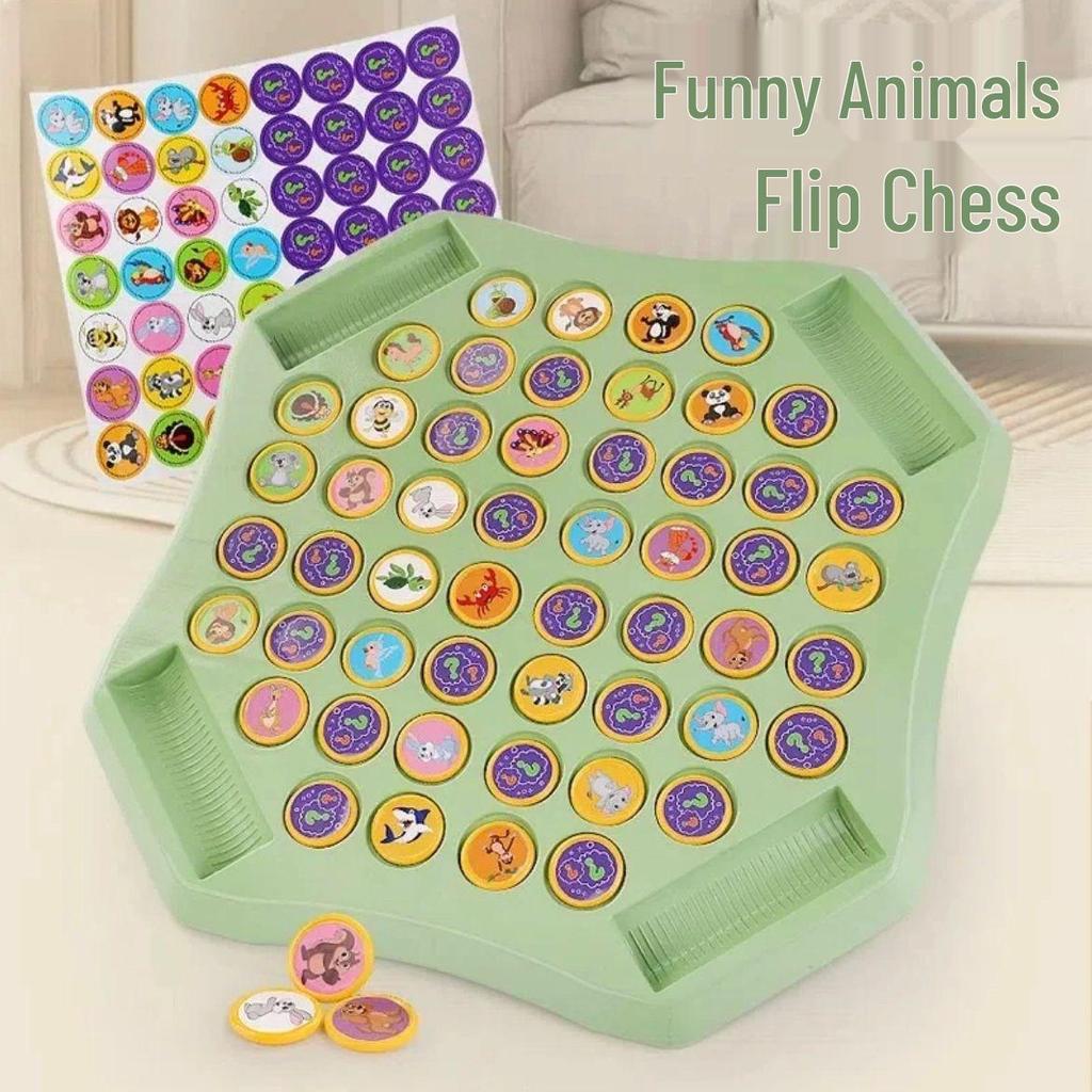 Children's Animal Flip Chess Puzzle Toy for Observation and Concentration Training