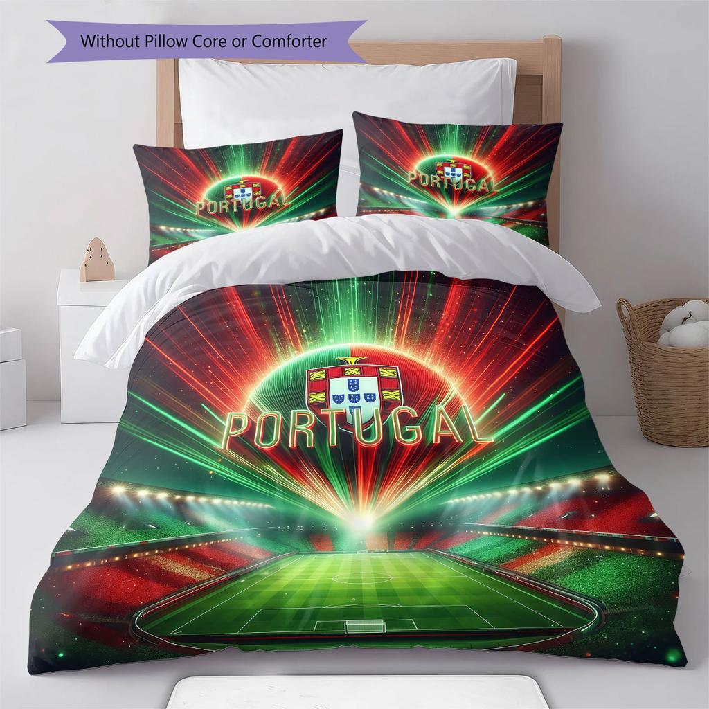Portugal National Football Team Pattern Bedding,Quilt Set Quilt Cover Pillowcase Home Birthday Gift(1 * duvet cover + 2 * pillowcase, without core)